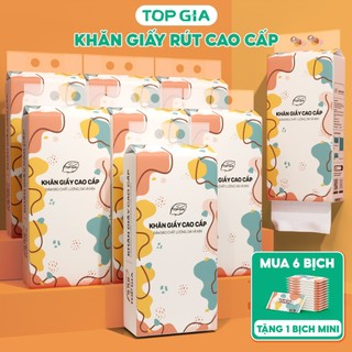  Khăn giấy rút treo tường đa sắc thùng 6 bịch tặng 1 bịch khăn ướt mini 10 gói