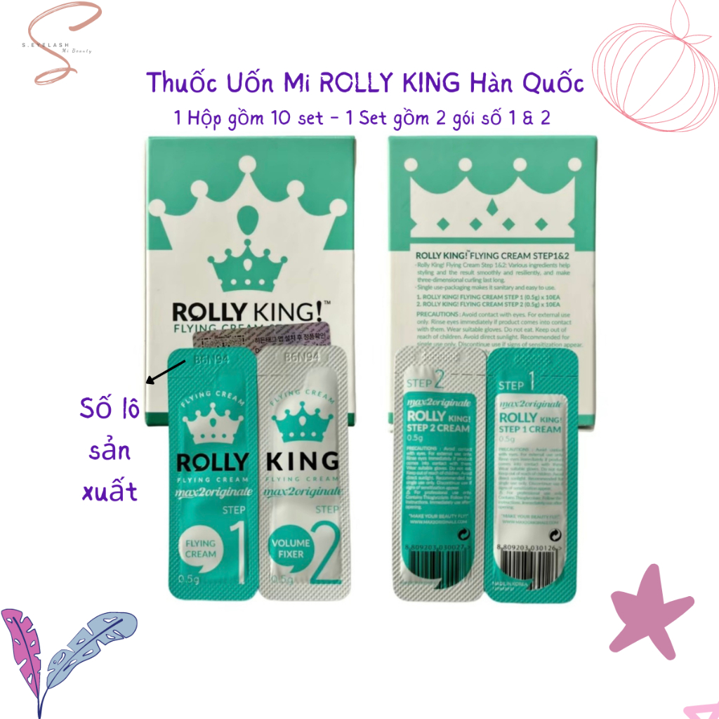 Set Uốn Mi Rolly King Hàn Quốc - 1 Set gồm 2 gói số 1 & 2 (1 Hộp gồm 10 set )