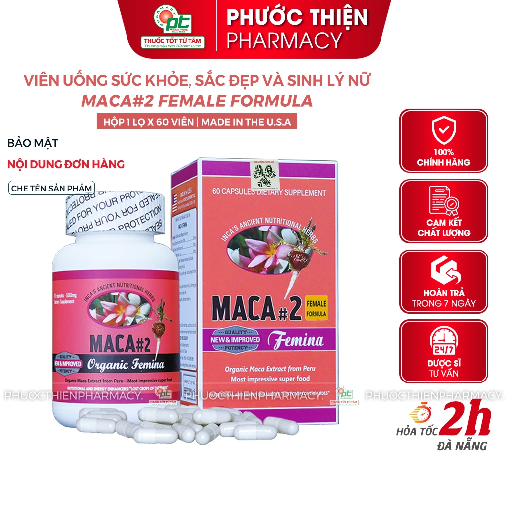 Tăng cường sinh lý nữ Maca#2 Femina Bổ sung Estrogen Maca2 nội tiết tố nữ, đẹp da mờ nám 60 viên