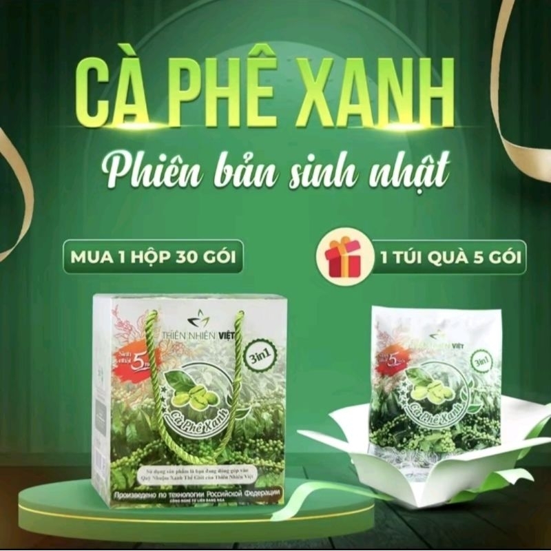 [Mua 2 hộp 30 gói tặng 10 gói  Caphexanh   ] Cà Phê Xanh Thiên Nhiên Việt