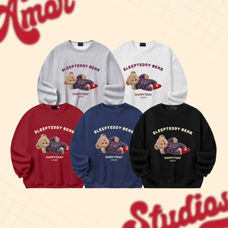 Áo sweater nỉ hai da ép Hàn mẫu Gấu TEDDY AMORSTUDIO unisex màu tiêu sáng nam nữ mặc được có size tới 85kg