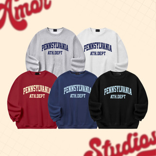 Áo sweater chữ PENN nỉ hai da ép Hàn AMOR STUDIO nam nữ mặc được có size tới 85kg