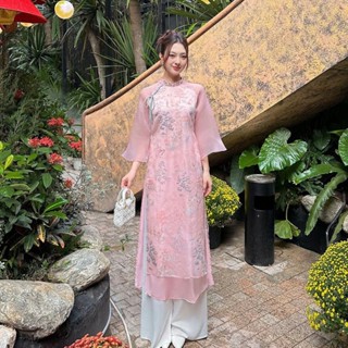  BIGSIZE Áo Dài Cách Tân Nữ Dáng Suông Mặc Tết Thêu Sang Trọng 4 Tà LT001 