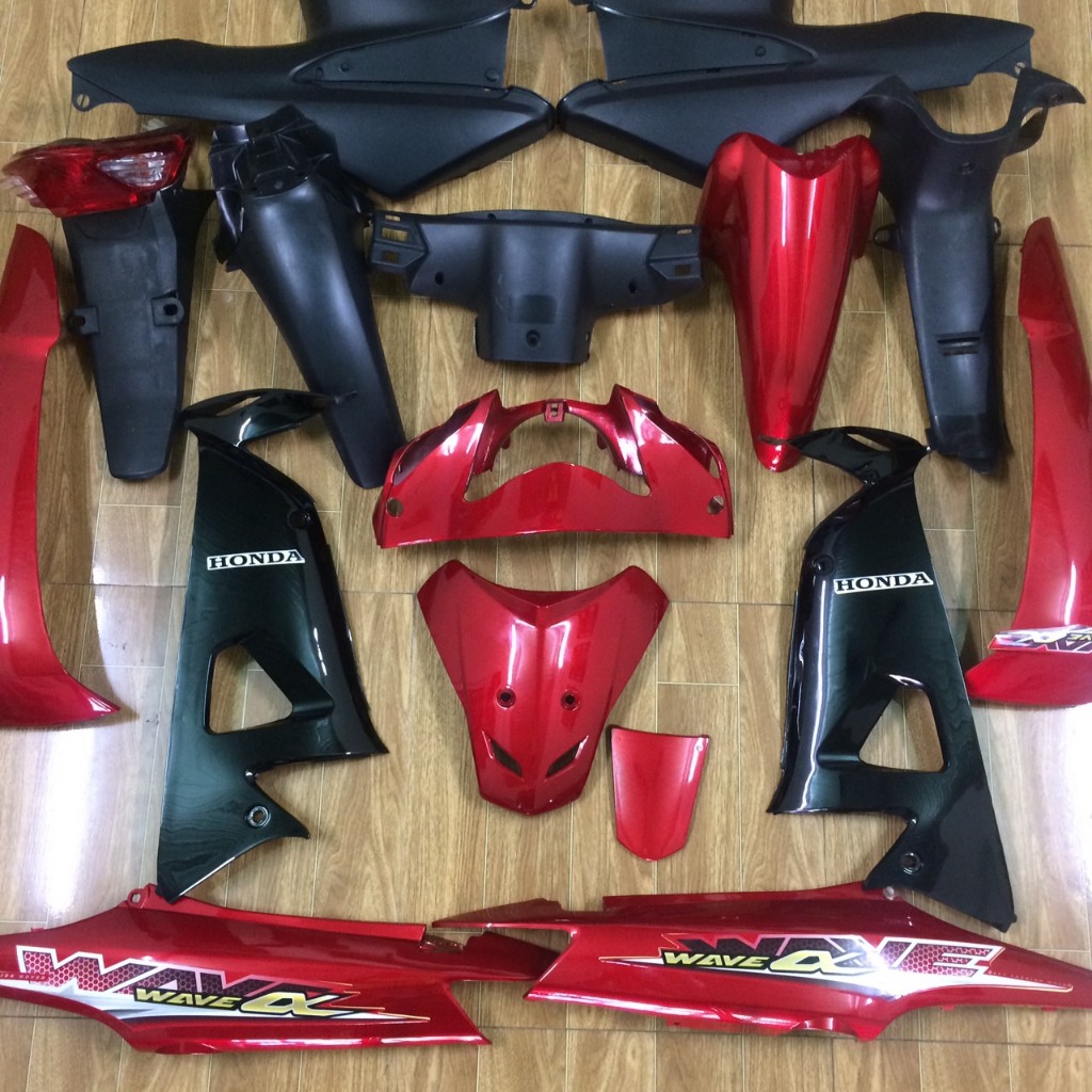 Dàn áo xe Wave A - RS  - s100- alpha 2007 đến 2016 màu  Đỏ Đun -chất nhựa nguyên sinh ABS loại 1 cao