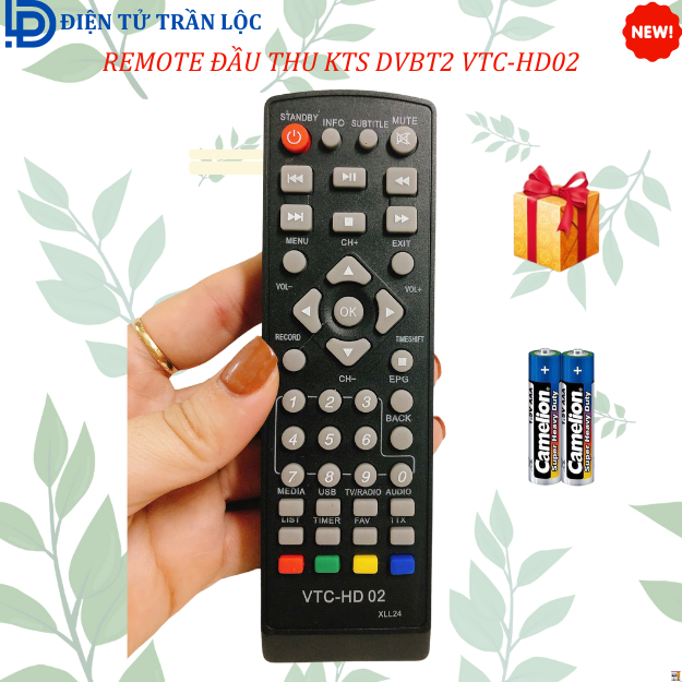 Remote điều khiển đầu KTS mặt đất VTC HD02, điều khiển tivi truyền hình vệ tinh VTC T205 - Tặng kèm 