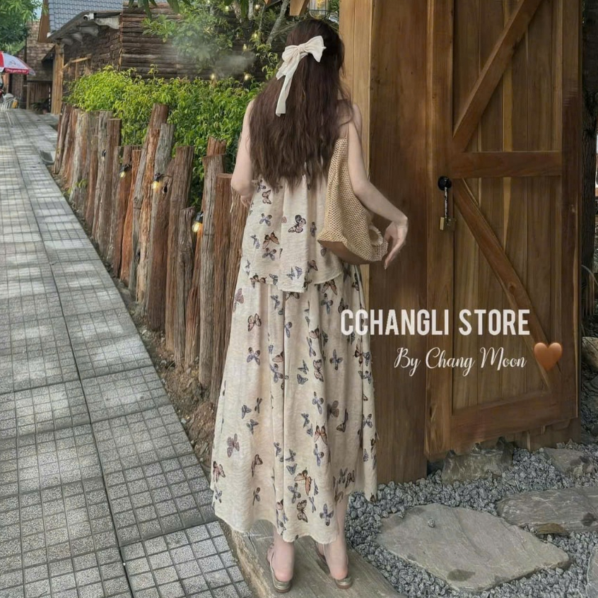 Sét đầm váy nữ áo cổ yếm buộc nơ mix chân váy xòe dai họa tiết dễ thương dành cho các nàng diện đi biển, đi chơi xinh. | BigBuy360 - bigbuy360.vn