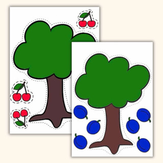 Cắt dán hoa quả, bộ gồm 5tờ (Bộ học liệu giáo dục Montessori)