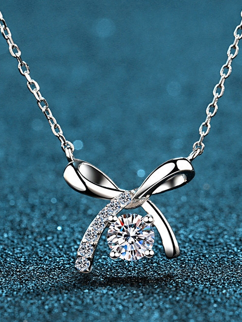 dây chuyền bạc Vòng cổ nữ Moissanite bạc S925 Vòng cổ nơ nữ Quà tặng nữ S50