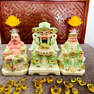 Tượng thần tiền, thần tài ông địa đá xanh lá việt dát vàng, hàng sẵn(xl2)