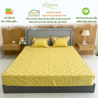 Giảm giá Bộ drap ga chun chần Everon chính hãng màu vàng chất 100% Tencel cao cấp mềm mát mịn EPT 20045