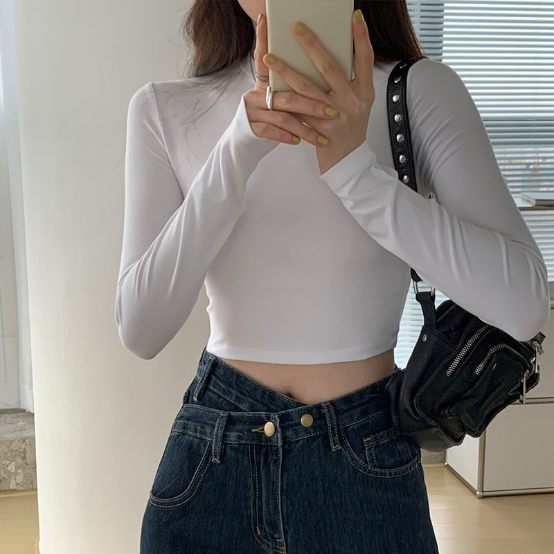 PQ01-Áo Thun croptop nữ tay dài cổ lọ ôm body chất bozip PQ Store Freesize 42-52kg | BigBuy360 - bigbuy360.vn