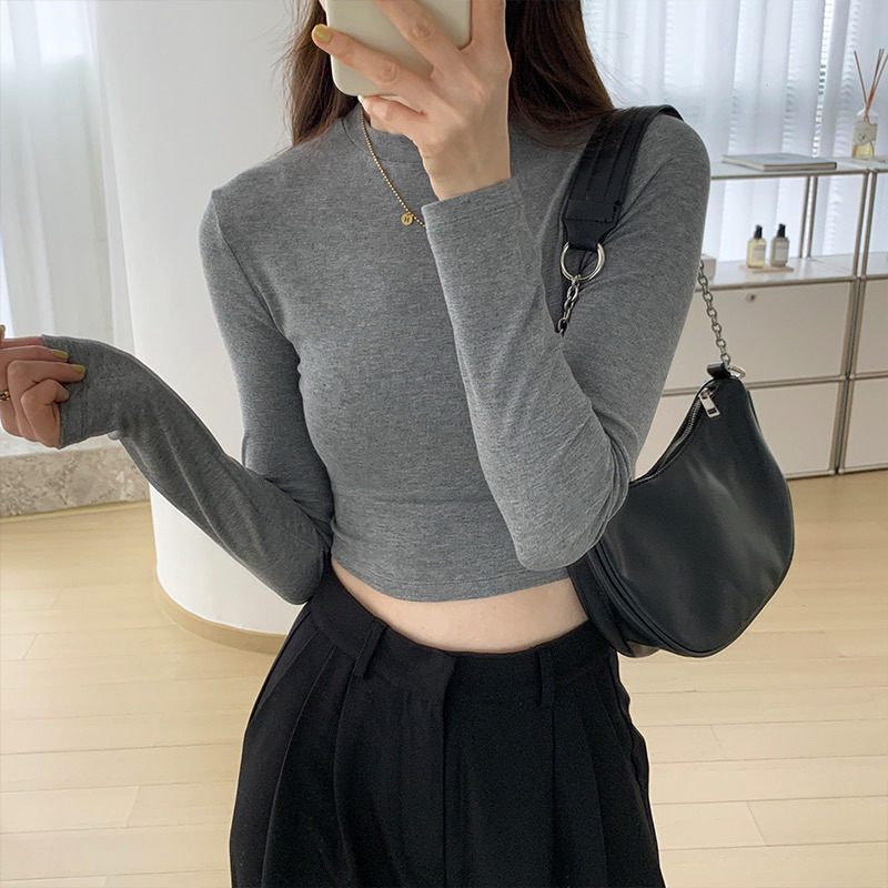 PQ01-Áo Thun croptop nữ tay dài cổ lọ ôm body chất bozip PQ Store Freesize 42-52kg | BigBuy360 - bigbuy360.vn