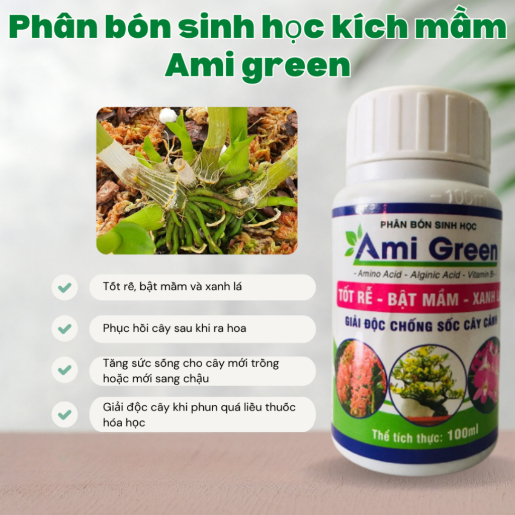 Phân bón sinh học Ami Green chai 100ml (Vườn Sài Gòn)