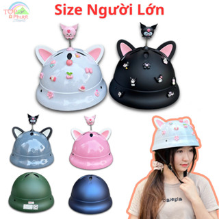 Nón Bảo Hiểm Tai Bèo Vành Tròn Size Người Lớn - Kèm Tai Mèo Và Sticker Charm Gắn Nón Dễ Thương Chính Hãng CAMRY