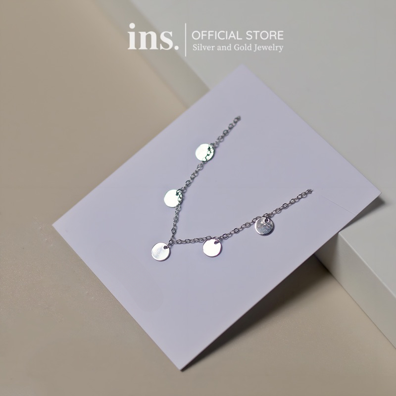 Lắc tay bạc INS sợi mảnh charm tròn Bling Bling