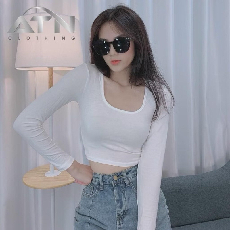 HV - Áo thun dài tay Croptop Tay Cổ U, Chất Borip Dày Mịn, Thoáng Mát,Ảnh Thật | BigBuy360 - bigbuy360.vn