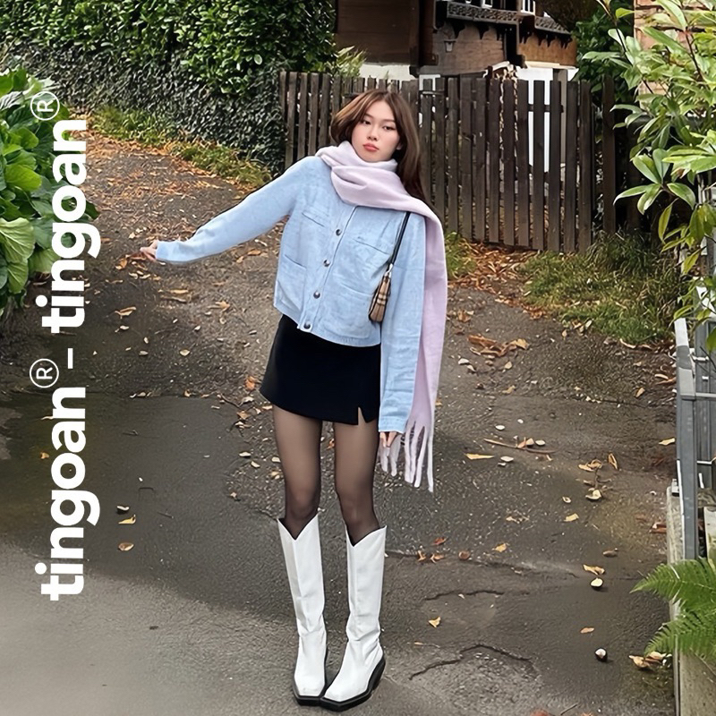 ÁO LEN TINGOAN cardigan 4 TÚI Jennifer màu xanh blu newtag