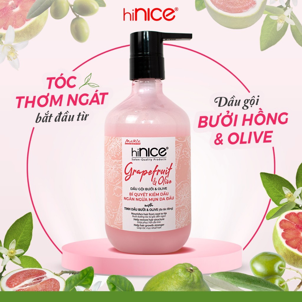Dầu Gội Tinh Dầu Bưởi Hồng Và Olive hiNICE (Grapefruit & Olive Shampoo) Hỗ Trợ Giảm Mụn Da Đầu
