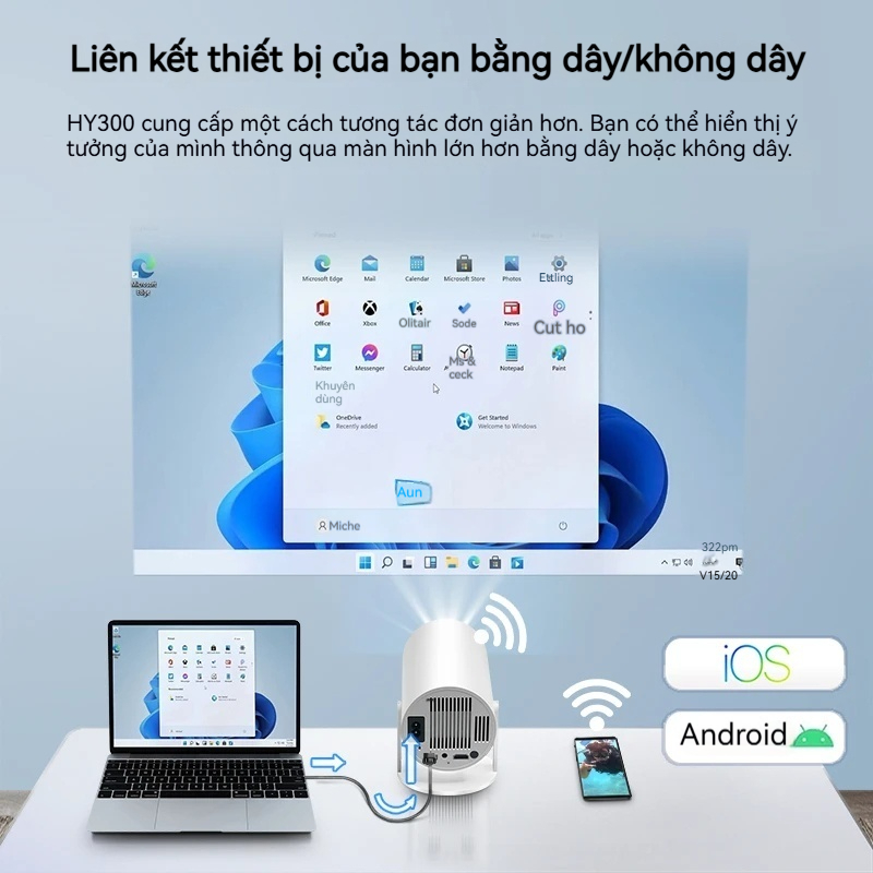 Máy chiếu mini HY300/HY300pro Android 11 Full HD 4K Tự động Keystone WiFi 2.4/5G Kết nối điện thoại laptop ios xem phim | BigBuy360 - bigbuy360.vn