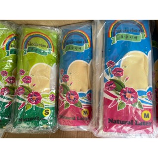 Bịch 10 đôi găng tay cao su Sắc Cầu Vồng dài 32cm size S - M - L, găng tay rửa chén rửa bát