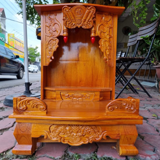 Bàn thờ thần tài ông địa gỗ xoan ngang 42cm x 68cm chân quỳ (rẻ nhất thị trường)