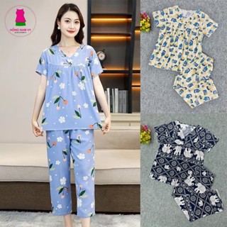 Đồ bộ tole lanh nữ 8 tấc cổ tim mặc nhà, đồ bộ trung niên tole 2 da