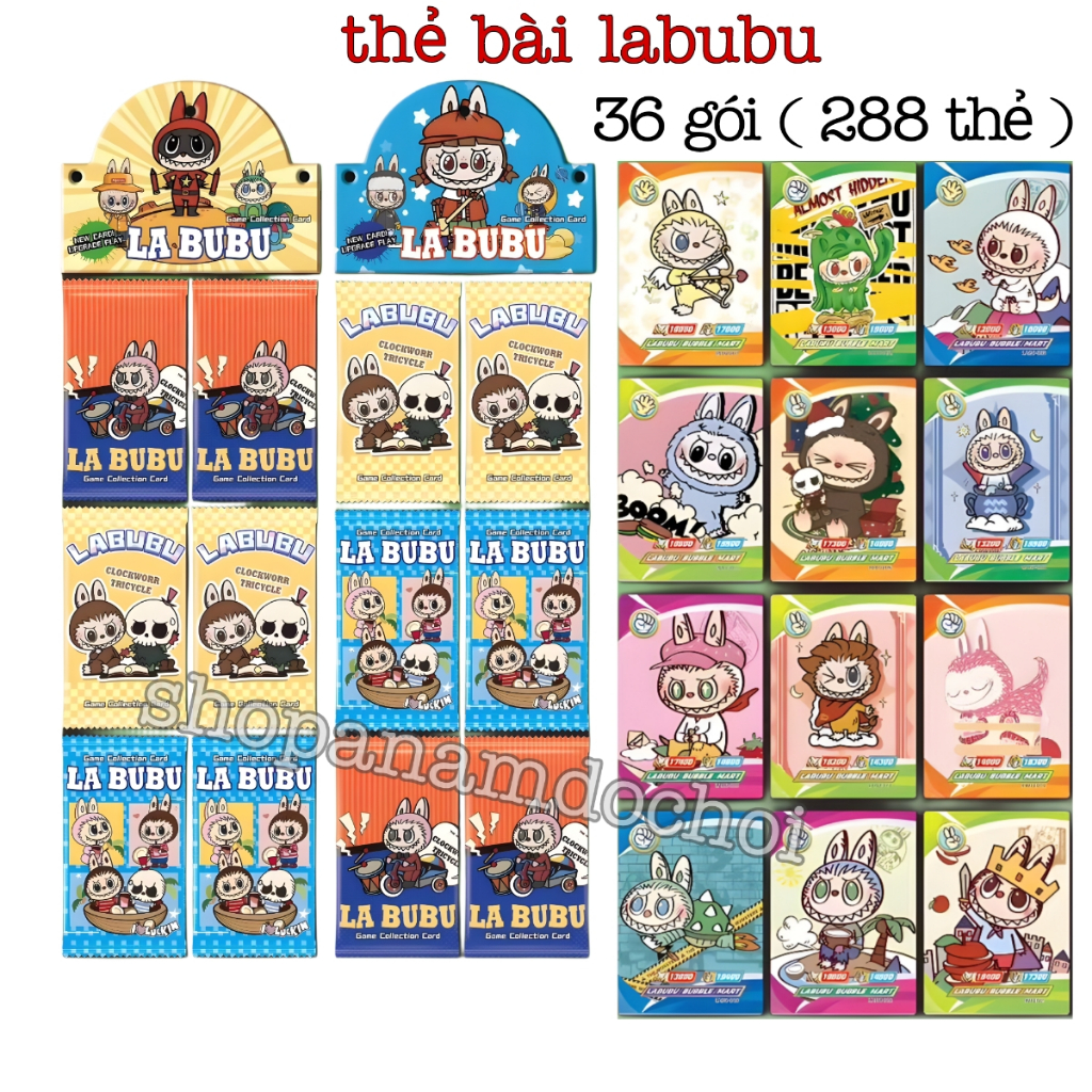 Dây 36 gói thẻ bài labubu , mỗi gói 8 thẻ lấp lánh labubu card 36 pack