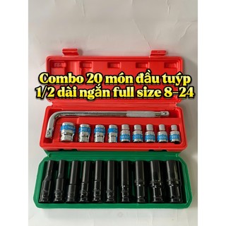 Combo 20 món đầu tuýp 1/2 vặn ốc đa năng ngắn và dài full size 8-24