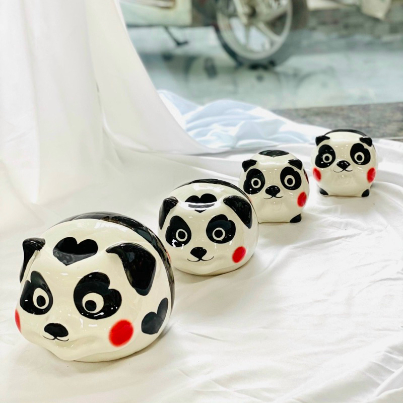 Lợn đất Bát Tràng, heo tiết kiệm, ống tiết kiệm hình gấu trúc, làm quà tặng, đồ decor trang trí