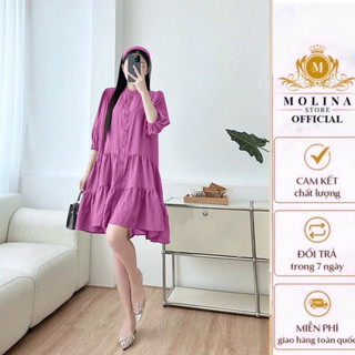 Váy suông sơmi tay phồng nhẹ nhàng thanh lịch