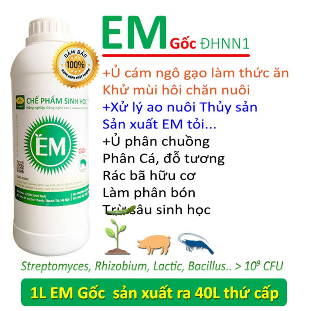 Chế phẩm vi sinh EM gốc - Đại học Nông Nghiệp 1 Hà Nội - Chứa hàng tỷ vi sinh vật có lợi - Dùng cho Nông Nghiệp Sạch