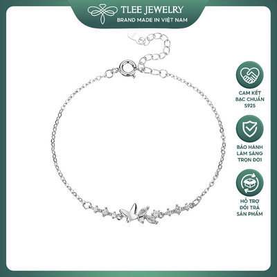 Lắc tay bạc nữ TLEE cánh hồ điệp đá giọt nước lấp lánh TLEEJEWELRY LT0334