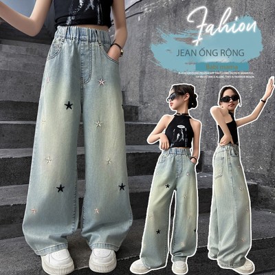 Quần Jean Ống Rộng, Quần Bò Ống Xuông Phong Cách Thời Trang Cho Các Bé Gái Cao Dưới 1m7 - Babimama - J98
