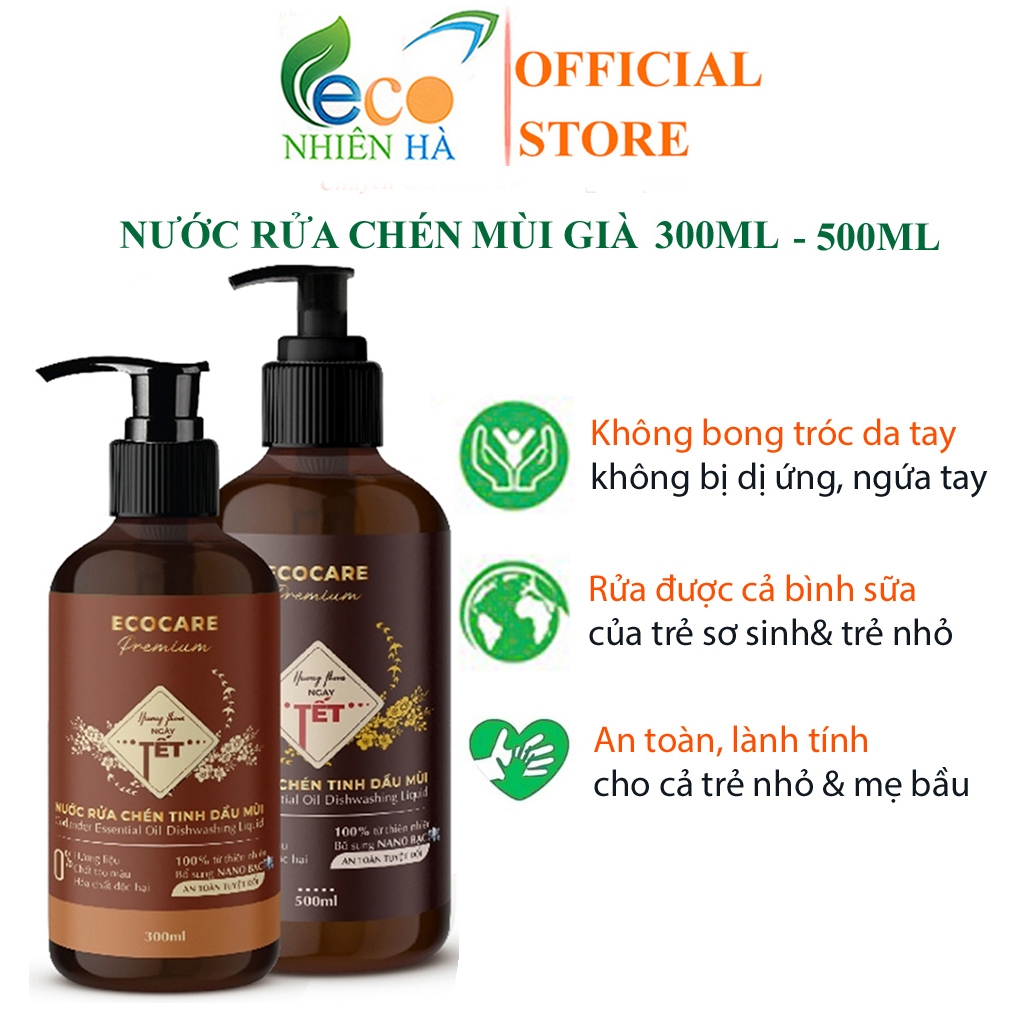Nước rửa chén tinh dầu mùi già ECOCARE, an toàn da tay, rửa sạch dầu mỡ hiệu quả