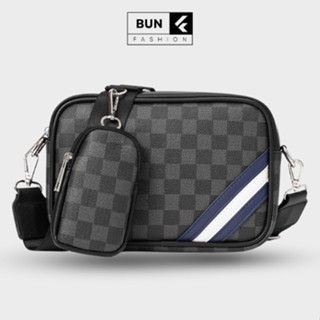 Túi đeo chéo thời trang nam nữ kẻ caro da pu chống nước kèm túi mini cá tính đựng đồ cực tiện lợi, Bun88