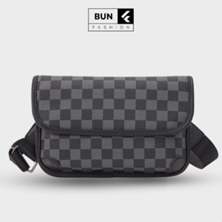 Túi đeo chéo thời trang nam cao cấp màu đen kẻ caro da pu chống nước đựng đồ cực tiện lợi, cvina_store