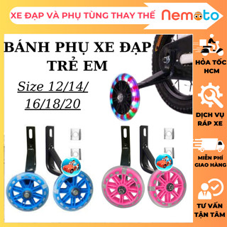 Bánh phụ xe đạp trẻ em 12 - 16 -18-20 inch - Bánh phát sáng, bánh Decal (Cả bộ 2 bánh + chân sắt)