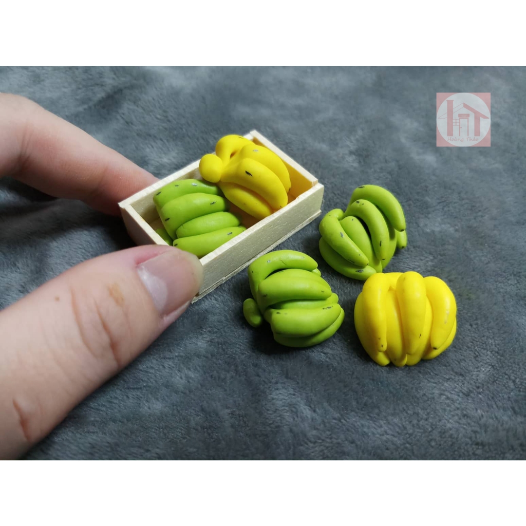 Mô hình chuối bằng đất sét trang trí nhà búp bê, roombox