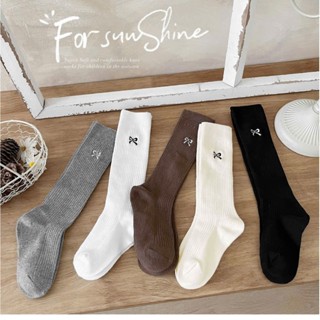 Tất dài đến gối cho bé gái chất cotton cao cấp dáng thêu nơ