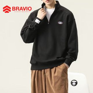 Áo sweater cổ khoá Hàn Quốc, áo nỉ nam chất dệt dày dặn phong cách thời trang BRAVIO Áo hoodie dáng rộng trẻ trung KP121