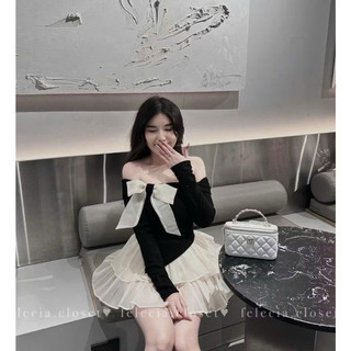 Sét Áo Nơ Trễ Vai Phối Chân Váy Voan