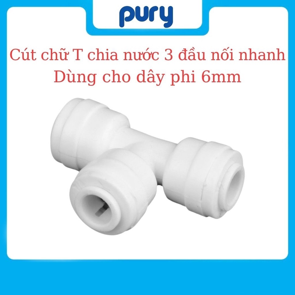 Cút chữ T Chia Nước 3 Đầu Nối Nhanh - Dùng cho dây phi 6mm