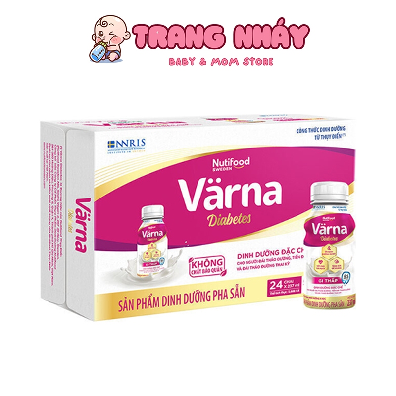 Thùng sữa bột pha sẵn Värna Diabetes - Ổn định đường huyết (GI = 26,9) (24 chai x 237ml) - Varna - SỮA BỈM TRANG NHÁY