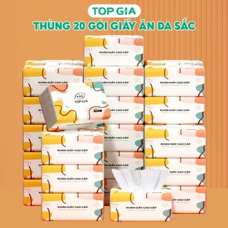 Giấy ăn rút Topgia đa sắc thùng 20 gói gấu trúc 240 tờ 4 lớp dày dặn, mềm mịn, siêu dai tiện lợi