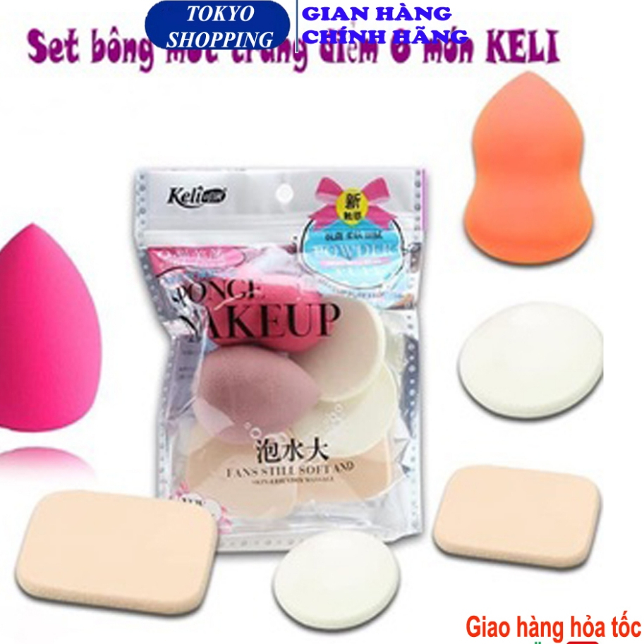 Bông mút trang điểm 6 món cao cấp Keli