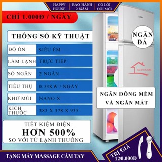 Tủ lạnh mini 2 ngăn 110L có ngăn đá rời riêng biệt, phù hợp cho học sinh, sinh viên siêu tiết kiệm điện bảo hành 2 năm