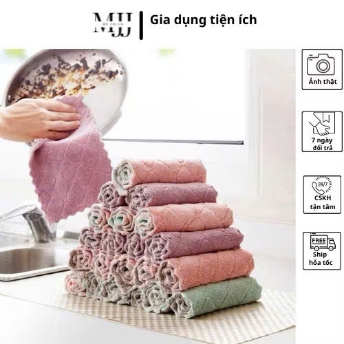 Combo 5 khăn lau bếp đa năng 2 mặt siêu thấm nước