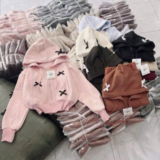 [ Rẻ vô địch ] Áo khoác nỉ dáng vừa đính nơ full mặt trước Oversize