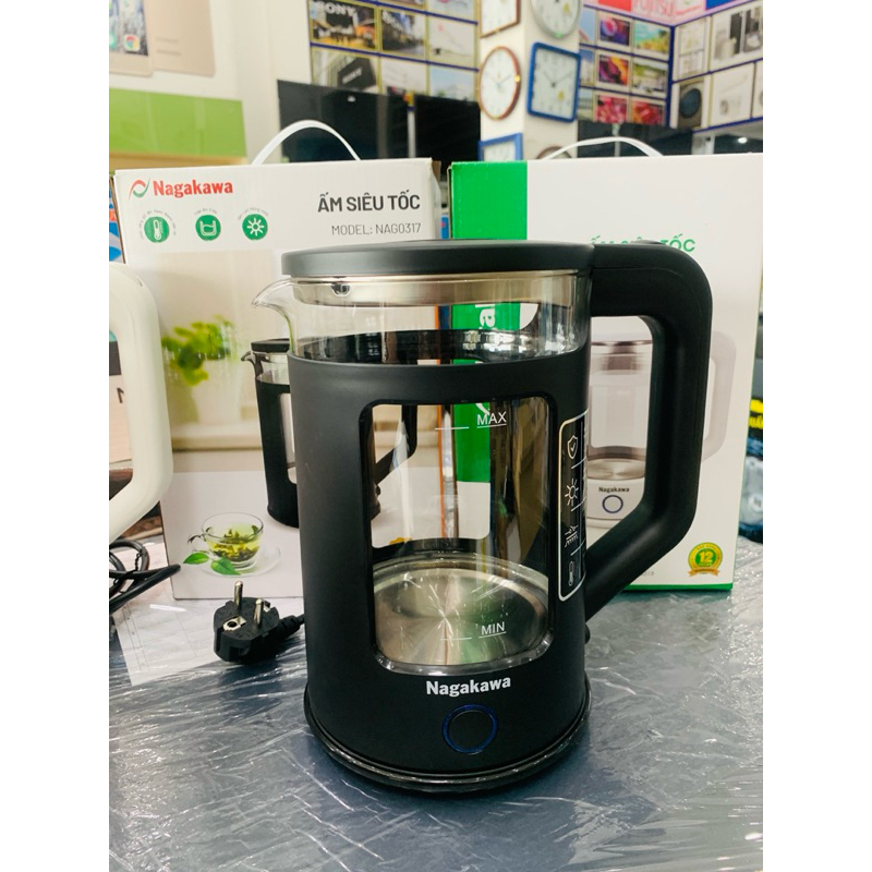 🌿Ấm siêu tốc thủy tinh 1.7L Nagakawa NAG0317