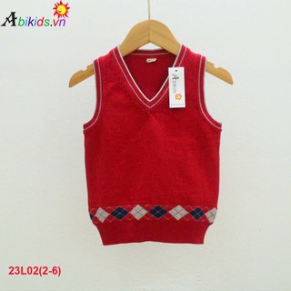 [Giá nhà máy] Áo Gile len bé trai Abikid thêu quả trám 2-6T-23L02, Vải cotton organic